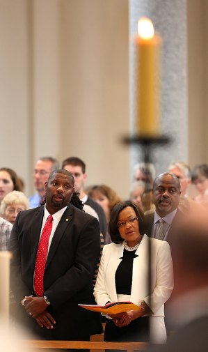 photo contributed by the College of St. Benedict President Hinton and her husband, Robert Williams, attended mass the morning of her inauguration along with family and friends at the Sacred Heart Chapel.