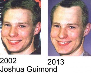 contributed photo Joshua Guimond, who "disappeared" from the St. John's University campus Nov. 10, 2002 is seen in the photo at left from before his disappearance and in a photoshop photo of how he might look now, perhaps with a receding hair line (at right).