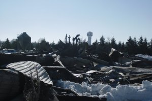 photo by Logan Gruber The smell of smoke still filled the air a day after fire destroyed a turkey barn north of St. Joseph.