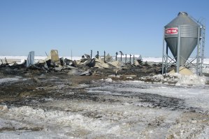 photo by Logan Gruber The smell of smoke still filled the air a day after fire destroyed a turkey barn north of St. Joseph.