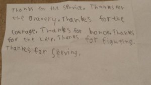 contributed photo Kennedy student Jakob Schmitz, 8, drew this picture and wrote this "thank you" after questioning his mother about Veterans Day and who they knew who had served in the military.  Schmitz is the son of Jason and Jennifer Schmitz of St. Joseph.   