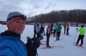 contributed photo SJU student Pearce Jensen is shown Nordic skiing with others. He tied with three other people individually in the Outdoor Nation Campus Challenge. 