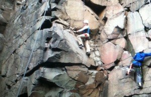 contributed photo CSB alumni Bonnie Voss competed in the Outdoor Nation Campus Challage and placed 25th nationally. She is shown here rock climbing at Taylor Falls. 