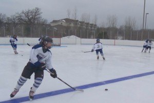 contributed photo Members of the Sartell Squirts A hockey team practice just 10 minutes before their game with the visiting Moorhead Spuds. 