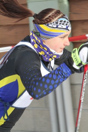 photo by David Eickhoff Rachel Eickhoff flies by the cameraman, her father, during sections near Detroit Lakes on Feb. 3.