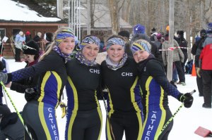 photo by David Eickhoff Some of the team posed for a picture at MapleLag in Detroit Lakes on Feb. 3. From left to right are: Lauren Bucholz, Rachel Eickhoff, Mackenzie Dockendorf and Anna Lindell.