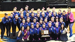 contributed photo Elated after their high-kick championship, the Sartell Sabre Dance team gathers for a group portrait at Target Center. Katlyn Ramseth is in the first row, fourth from left.