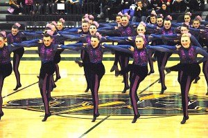 contributed photo At an award-winning performance at Sauk Rapids High School, the Sartell Sabre dancers perform the high-kick number that would earn them top honors at the state meet Feb. 14