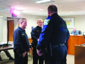 photo by Logan Gruber Chief Klein congratulated the new reserve officers after they were sworn into service.