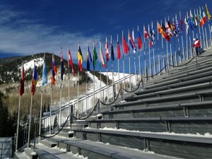 contributed photo Many flags from many nations lined the spectator stadium at the 2015 FIS Alpine World Ski Championships recently held in Vail and Beaver Creek, Colorado. 