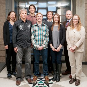 contributed photo A UNFCCC steering committee of CSB/SJU students, faculty and administrators who helped organize participation in the climate change conference includes (front row, left to right) Jeffrey Anderson, Daniel Phipps, Danielle DeBlieck and Sheila Hellermann; and (back row) Jessica O'Reilly, Alex Chocholousek, Troy Knight and Derek Larson. O'Reilly is the lead author for the application which earned the colleges observer status at the upcoming United Nations Framework Convention on Climate Change in December in Paris, France. Phipps and DeBlieck will be part of the student delegation attending. 