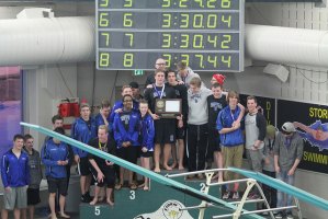 contributed photo Seven members of the Sartell Sabres swim-and-dive team are now competing at state. Pictured at their section 3A win are, left to right: Spencer Sathre; Cole Schroers; Dawson Coleman; Sam Fandel; William Bachman; Tyler Kadlec; Jacob Schumacher; Brannon Bjork; Mack Sathre; Isaac Stark; Spencer Terhaar; Zach Weiler; Blake Tunnell; Erik Skoe; Seth Jenkins; Jake Martin; Caleb Grosz; Mitchell Dockendorf; Chad Peichel; Bryan Sanchez; Jack Saxton; and, Dylan Plemel.