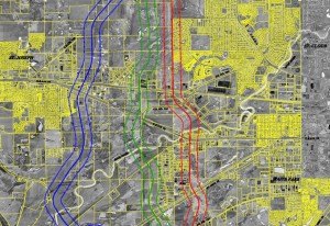 contributed photo This map shows the west, central, and eastern proposed routes of the beltline project.