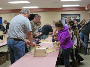 photo by Logan Gruber The St. Joseph Rod & Gun Club's annual Wood Duck, Bluebird & Wren House Building Night draws many to the American Legion in St. Joseph. One of the organizers, Al Kalla, said they use up all of their wood kits nearly every year.