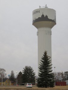 photo by Logan Gruber The St. Joseph water tower holds 500,000 gallons of water, and is lit from the ground. On March 28, the city will turn the lights off until the following morning in observance of Earth Hour.