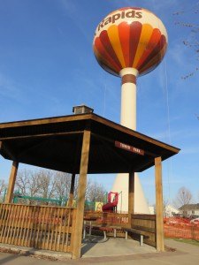 photo by Logan Gruber The water tower will be undergoing some work over the coming weeks. Just over a week ago work began, as crews closed off Tower Park while re-painting and adding some features to the water tower. Work is expected to finish around July 7.