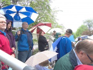 photo by Dennis Dalman People in the bleachers watch the Memorial Day ceremony May 25 at Veterans Park in Sartell. 