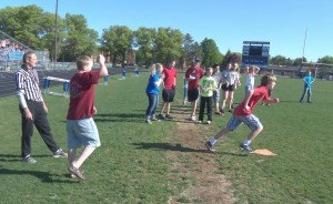 photo by Dennis Dalman Students enjoy a game of kickball May 21 just before a surprise rally for departing Sartell Middle School Principal Julie Tripp. The coach at left is Joe Perske, long-time soccer coach, teacher, former mayor and legislative candidate.