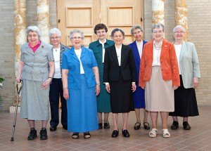 Still smiling after 60 years! A 60th Jubilee took place April 18, and marked the 60th anniversary of monastic profession for Eight nuns with the Sisters of the Order of St. Benedict celebrated their 60th anniversary of monastic profession April 18. They are (left to right): Sisters Marie Gerads, Rita Kunkel, Miriam Ardolf, Clare Witzman, Telan Hu, Stephanie Mongeon, Bernard Heit and Lydia Erkens. 