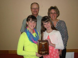 contributed photo The 2015 Knights of Columbus Family of the Year is Amber (left) and Allie; and (back row) Mark and Lisa Hilsgen.