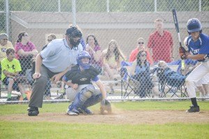 photo by Hannah Marie and Myles B. Photography Brayden Lenzmeier (Age 13, #19, Catcher, parents Jill & Paul) of Sartell, catches a  pitch in the Sartell vs. Brainerd middle school game.