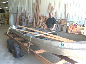 photo by Dennis Dalman David Watts, owner of Little Rock Boat Works of Rice, stands by a Mother’s Day gift for his wife, Elaine. It is an aluminum fishing boat built in 1965 at the now-defunct Plaziak Boat Works in Rice. Watts will restore the boat so that he and Elaine can use it as their fishing boat on Little Rock Lake near Rice. 