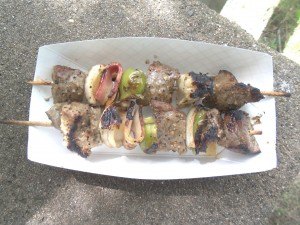 photo by Dennis Dalman Scrumptious shish-ka-bobs are just some of the specialty finger foods served up at River Days Food Fest in Sauk Rapids June 27.