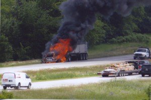 photo by Quentin Donabauer Around 2 p.m. on June 18, a semi-truck caught fire on I-94 near St. Joseph. Quentin Donabauer captured these images from his nearby home. The driver is reportedly safe. County and State authorities had not released any information at the time. St. Joseph Fire and Rescue were involved.